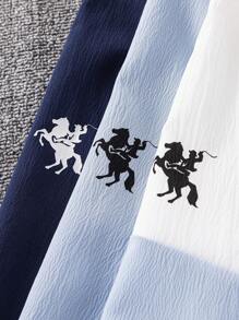 SHEIN 3 件套儿童青少年男童休闲假日纯色拼布撞色领印花短袖宽松衬衫，多件装 3 种不同设计，适合通勤、上学、日常休闲、旅行、运动、春季、夏季、秋季、冬季 - 彩色 - 查看 2