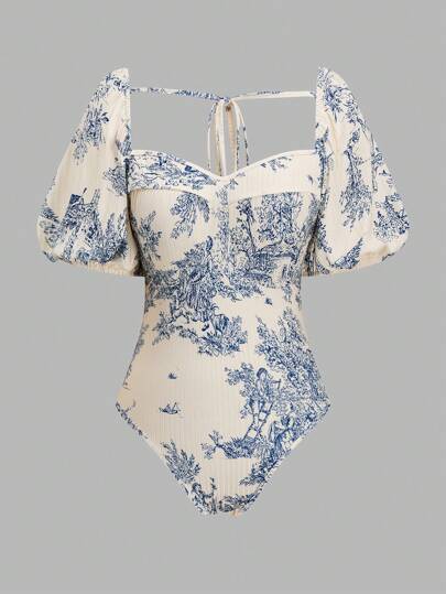 Sweetra 大码心形领罗纹后肩系带紧身衣