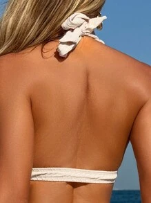 SHEIN Swim Conjunto de bikini estampado con flores de unicolor, de primavera/verano - Beis - View 4