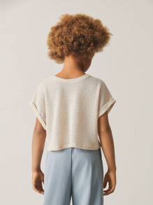 SHEIN Top mit Rundhalsausschnitt und kurzen Ärmeln in einfarbigem Strick für Tween-Mädchen, Frühling/Sommer