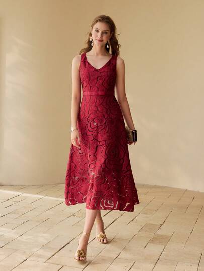 navy blue dress for baby girl DB Studio Floral Jacquard A-Line Dress with Flounce Hem in Floral Multi | Size: 24 main image 0