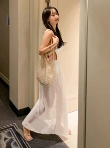 DAZY Bộ đồ bơi bikini gợi cảm buộc dây cổ cho nữ, màu trơn, chất liệu lưới bán trong suốt, thích hợp cho kỳ nghỉ hè, lễ hội, du lịch biển và các hoạt động ngoài trời khác. - trắng - Xem 3