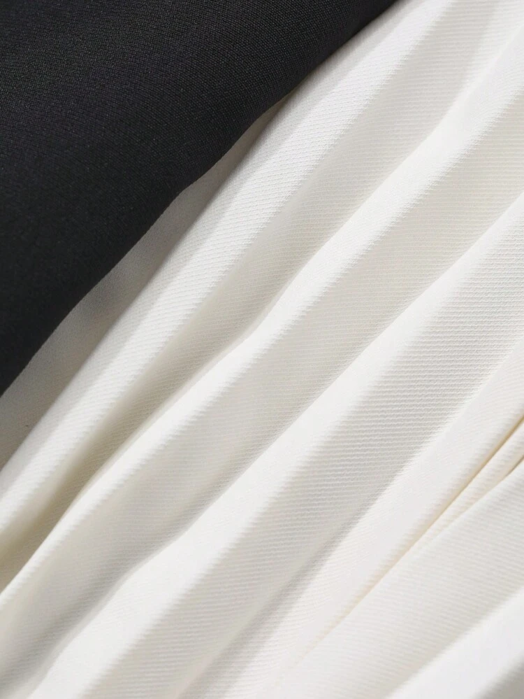 Contrast Color Pleated Panel Midi Dress For Women Shirt Dress,Fall Dress Long Sleeve Dress
