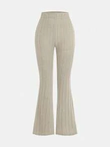 2pcs/Set Teen Girl Ribbed Knit Flare Pants, Black & Gray, Autumn/Winter - Multicolor - View 4