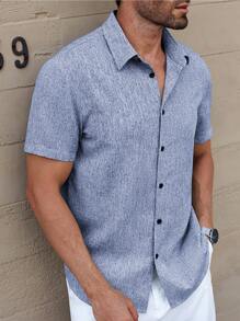 Manfinity Homme Manfinity CasualCool Men's Linen Striped Short-Sleeved Shirt For Daily Commute In Summer - Blue - View 7