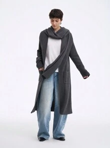 Aalyst Women's Pocket Decor Simple Long Cardigan Sweater - Grey - View 4