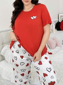 2 pièces/Set Pyjama avec short et manches courtes, décor mignon en forme de cœur