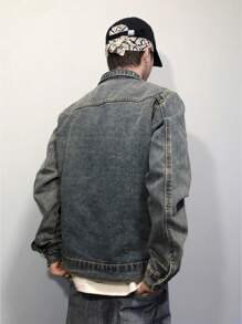 Manfinity EMRG 男士秋季单排扣休闲百搭牛仔夹克 - 藍色 - 查看 2