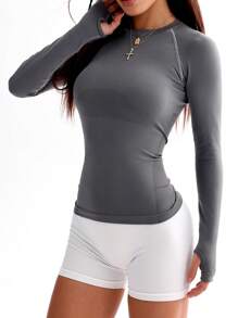 SHEIN Sport Studio Set da donna di maglietta a maniche lunghe e canottiera in colore unito, stile casual sportivo