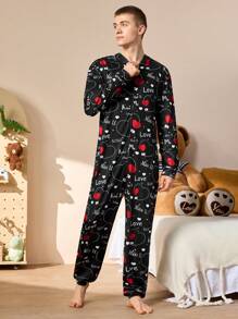 Happy Jammies Conjunto de pijama tipo mono con estampado de corazón para hombre