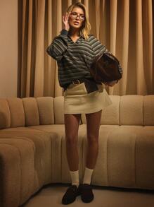 Athîral Women Striped Dropped Shoulder Long Sleeve Loose Casual Sweatshirt, Spring