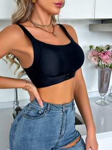 女士纯色简约时尚休闲文胸，适合日常穿着 - 黑色 - 查看 4