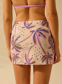 CAJUNI Women's Boho Tropical Colorful Coconut Tree Print Casual Holiday Summer Beach Swimwear Bottom Skirt