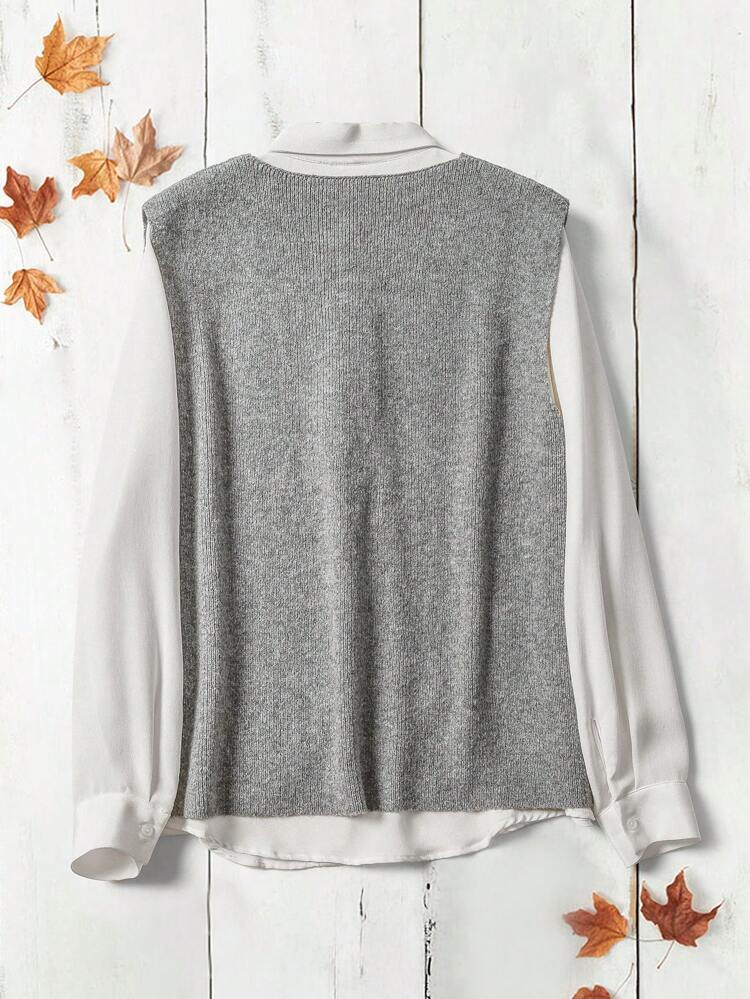 Women Solid Color Front Button V-Neck Sleeveless Knit Vest