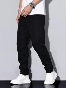 Manfinity Homme Men's Pocketed Straight Loose Fit Casual Versatile Jeans - Black - View 6