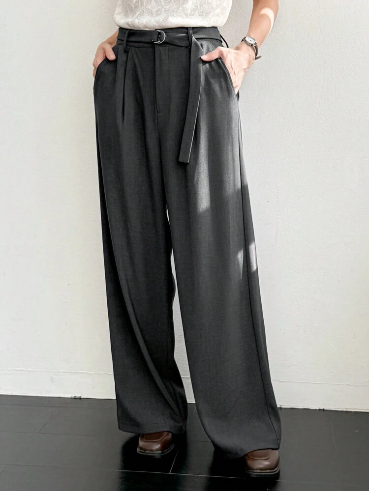 Women Business Casual Loose Minimalist Belted Straight-Leg Pants Old Money,Women Dress Pants