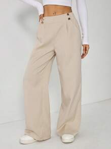 SHEIN PETITE Women's Elegant Double Button Straight Office Pants - Apricot - View 6