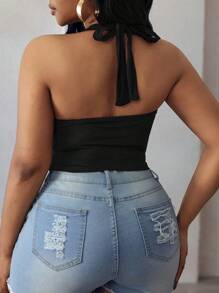 Zolique Women Sexy Lace-Up Button Fake Fishbone Decor Camisole - Black - View 2