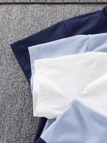 SHEIN 3 件套儿童青少年男童休闲假日纯色拼布撞色领印花短袖宽松衬衫，多件装 3 种不同设计，适合通勤、上学、日常休闲、旅行、运动、春季、夏季、秋季、冬季 - 彩色 - 查看 7