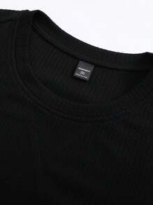 Manfinity Homme Plus Size Men's Solid Color Crew Neck Short Sleeve Casual T-Shirt - Black - View 5