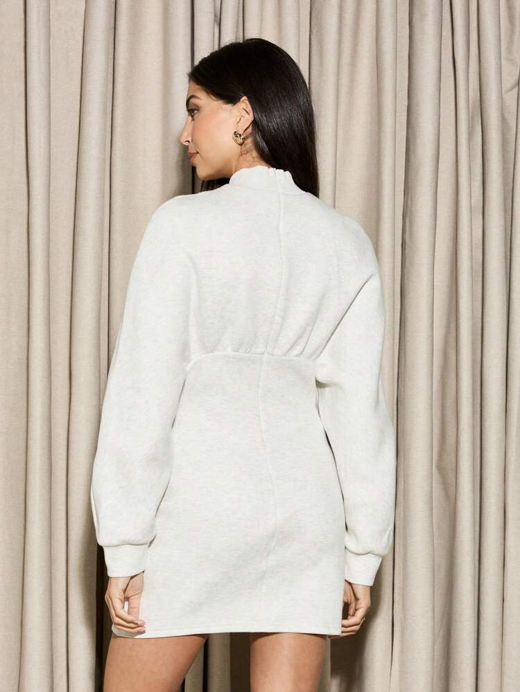 High Neck Balloon Sleeve Mini Dress With Empire Waist Detail