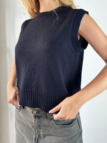 Forever 21 Áo len dệt kim cổ tròn không tay màu xám hở lưng mới cho nữ mùa xuân - Xám - Xem 5