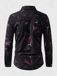 Manfinity LEGND Herren Große Größen Geometrisches Muster Langarm Einreiher Lässig Hemd, Herbst - Rot - Übersicht 2