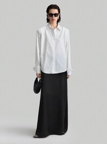 Ontre 都市风格衬衫，白色衬衫长袖领口设计女式衬衫，米色宽肩带袖造型都市现代衬衫 - 白色 - 查看 5