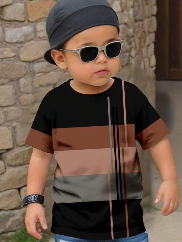 SHEIN Camiseta suelta de manga corta y cuello redondo minimalista y casual para niño, adecuada para el verano