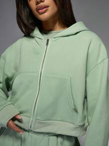 MISSGUIDED 短款拉链连帽衫 运动休闲居家服卫衣 休闲运动风 秋冬外套 圣诞节 - 綠色 - 查看 5