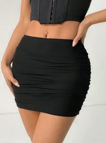 SHEIN PETITE Double Layer Mesh Hip-Covering Short Skirt - Black - View 4