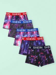 SHEIN 5 stuks verpakking minimalistische boxershorts voor tienerjongens met stadsheldenprint