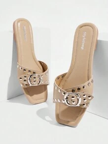 CUCCOO GRLICON Women's Flat Sandals, Y2K Style, Punk Rock, Biker, Cool Girl, Suitable For Halloween, Christmas, Party - Apricot - View 1