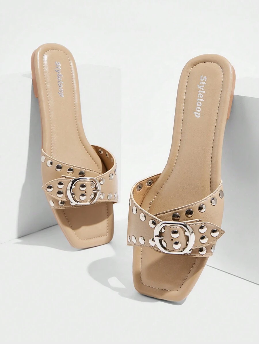 CUCCOO GRLICON Women's Flat Sandals, Y2K Style, Punk Rock, Biker, Cool Girl, Suitable For Halloween, Christmas, Party - Apricot - View 1