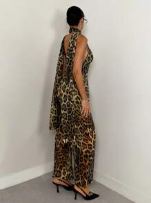 Glamine 女士长款吊带褶皱围巾飘逸雪纺印花夏季豹纹连体裤 - 彩色 - 查看 2