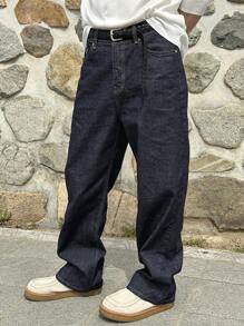 DAZY Autumn Solid Color Pocket Straight Loose Casual Men's Jeans