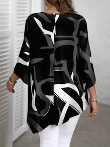 EMERY ROSE 休闲简约全覆盖复古抽象线条印花图案百搭大码衬衫，适合秋冬季 - 彩色 - 查看 2