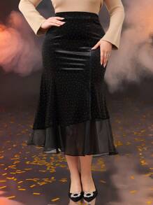 Modelyn Plus Size Women's Rhinestone Embellished Fish Tail Hem Elegant Skirt - Black - View 2