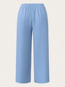 SHEIN Clasi 大码女士商务休闲双排扣西装外套和直筒裤套装，蓝色，春/秋 - 淺藍色 - 查看 8