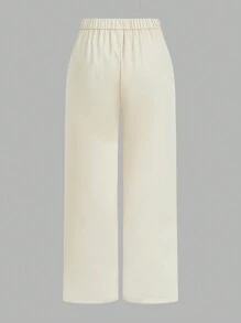 SHEIN Tall CURVE 大码纯色前扣简约休闲长裤 - 白色 - 查看 2