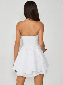 SHEIN PETITE Váy mini không dây màu trơn dành cho nữ, thường ngày & ngày lễ - trắng - Xem 2