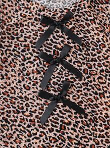 Young Girls' Casual Vintage Stretch Leopard Print Front Keyhole With Bowknot Decor Camisole, Suitable For Vacation,Clothes,Leopard Top,Suitable For Spring And Summer,Suitable For Girls Daily Wear