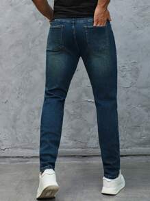 Manfinity Homme Jeans de mezclilla de corte slim fit con bolsillos para hombre - Azul - Ver 3