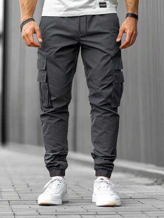 Manfinity Roughcore Herren einfarbige Cargohose mit Kordelzug in der Taille, Herbst