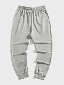 ROMWE MEN Street Life Men's Letter & Pentagram Print Drawstring Waist Tapered Casual Sweatpants - Light Grey - View 2