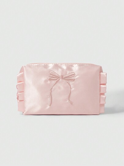 Kawaii Bow Embroidered Cute Pink Cosmetic Bag