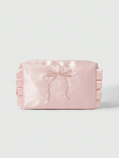 ROMWE Kawaii Bow Embroidered Cute Pink Cosmetic Bag