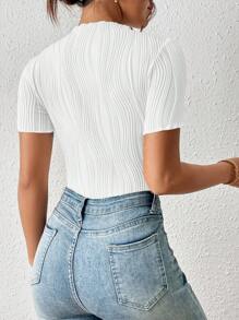 SHEIN Frenchy Bộ đồ liền thân ôm vừa vặn cổ tròn tay ngắn màu trơn dành cho nữ - trắng - Xem 2