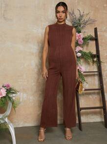 MaterniChic Valentine's Day Solid Color Knitted Slim Maternity Jumpsuit
