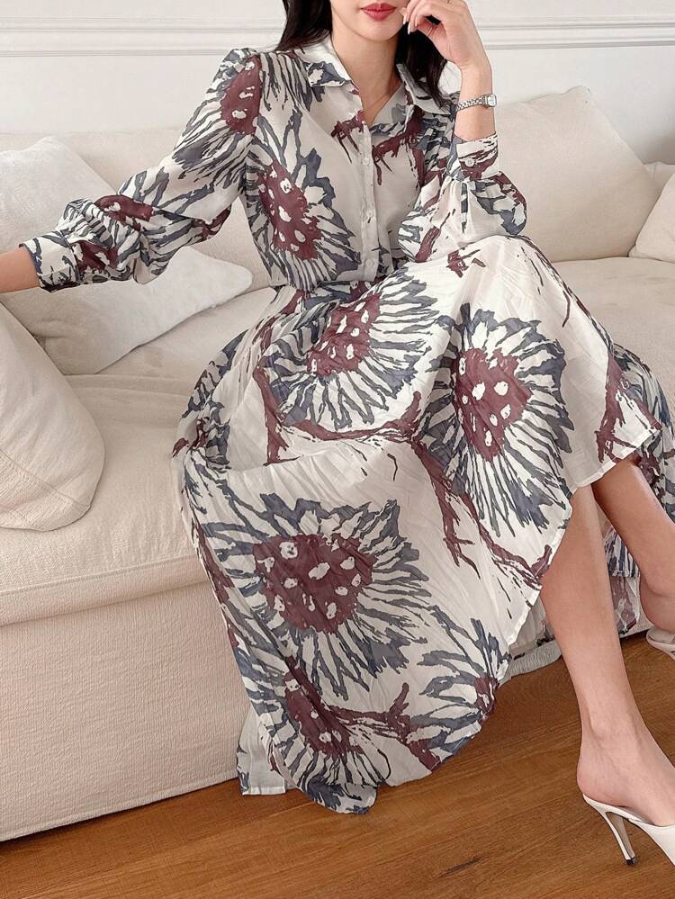 2pcs/Set Women Floral Puff Sleeve Shirt And Skirt Outfit,Teacher Outfits,Fall Women Clothes Vacation Outfits Women Easter